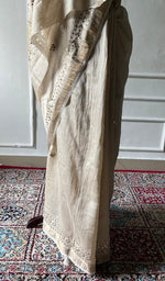 Load image into Gallery viewer, Women's Lakhnavi Handcrafted Munga Silk Chikankari Saree - HONC0353052