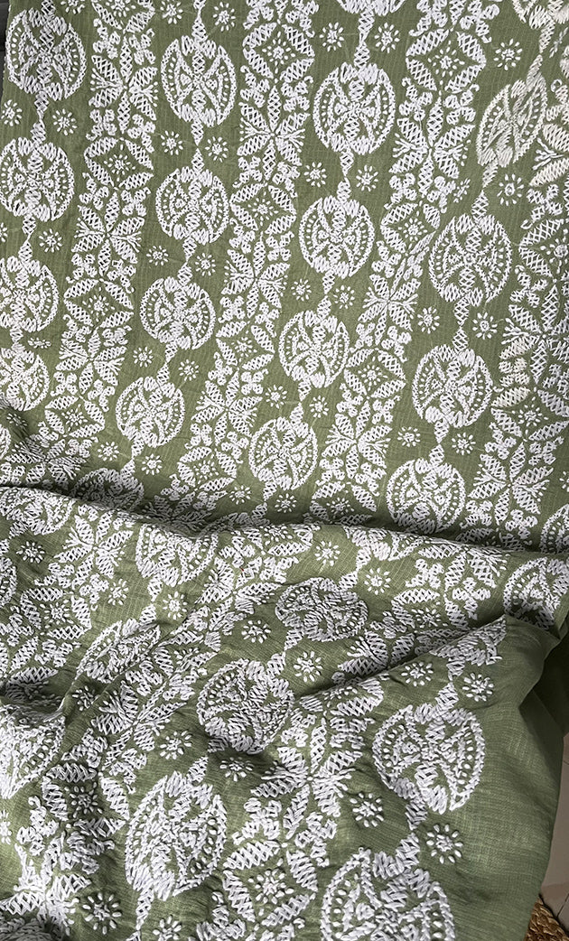 Women's Lakhnavi Handcrafted Kota Cotton Chikankari Unstitched Kurti Fabric - HONC0304000