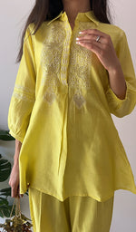 Load image into Gallery viewer, Sarah Women's Lakhnavi Handcrafted Chanderi Silk Chikankari Top And Pant Set - HONC0332557