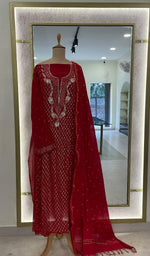 Load image into Gallery viewer, Fauzia Women's Lakhnavi Handcrafted Mul Chanderi Semi - Stitched Kurta And Dupatta Set - HONC0245059