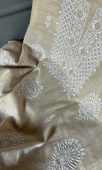 将图像加载到图库查看器中, Women's Lakhnavi Handcrafted Tissue Chanderi Unstitched Kurta And Dupatta Set - HONC0284695