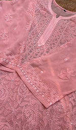 将图像加载到图库查看器中, Women's Lakhnavi Handcrafted Viscose Georgette Chikankari Kurti- HONC0276107