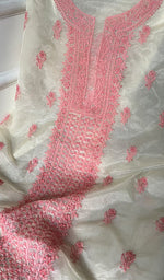 Load image into Gallery viewer, لکھنوی ہینڈ کرافٹ آرگنزا چکنکاری بغیر سلی ہوئی قرتی فیبرک - Honc0692220