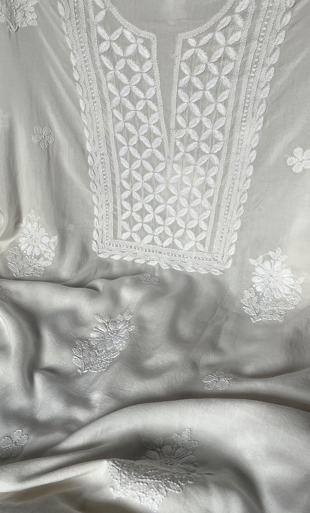 Women's Lakhnavi Handcrafted Modal Cotton Chikankari Unstitched Kurti Fabric - HONC0242107