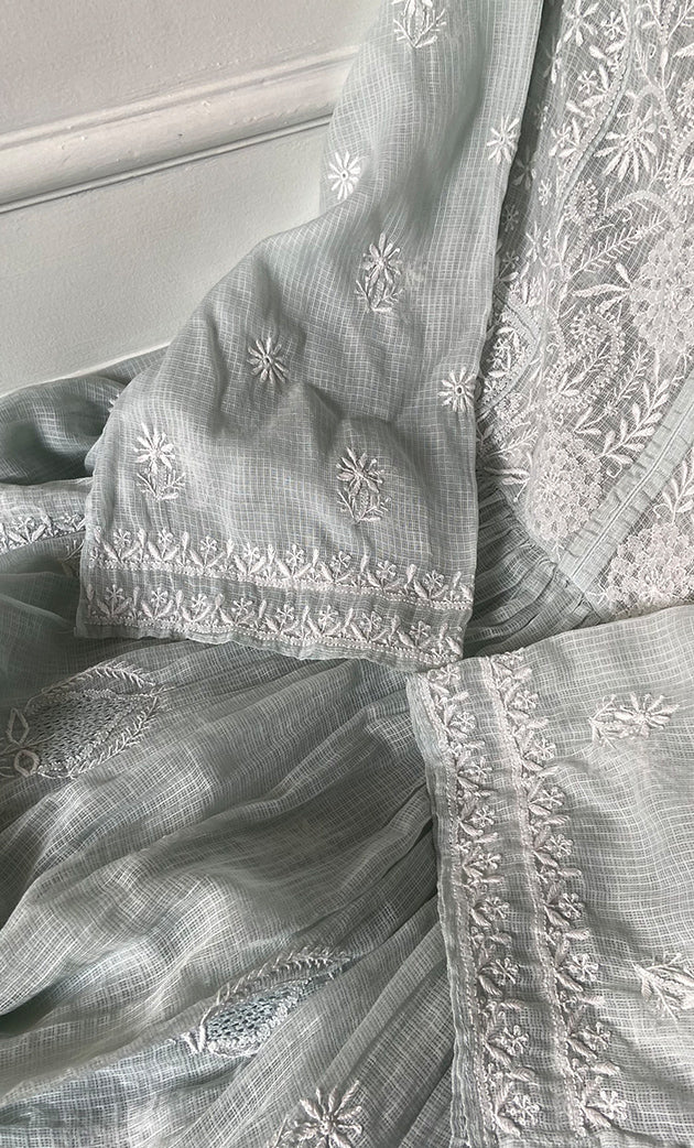 Women's Lucknowi Handcrafted Kota Cotton Chikankari Unstitched Kurta And Dupatta Set - HONC0307250