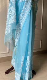 Load image into Gallery viewer, Women's Lucknowi Handcrafted Faux-Georgette Chikankari Saree - HONC0295216