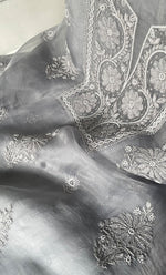 Load image into Gallery viewer, Women's Lakhnavi Handcrafted Pure Organza Chikankari Unstitched Kurta And Dupatta Set- HONC0314169