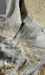 Load image into Gallery viewer, Women's Lakhnavi Handcrafted Mul Chanderi Semi - Stitched Angrakha And Dupatta Set - HONC0284715