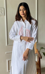 将图像加载到图库查看器中, Women's Lakhnavi Handcrafted  Linen Cotton Chikankari Kurti -  HONC0301624