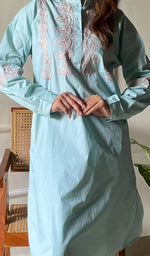 将图像加载到图库查看器中, Enayat Women's Lakhnavi Handcrafted Cotton Chikankari Oversized Kurta And Pant Set - HONC0297439