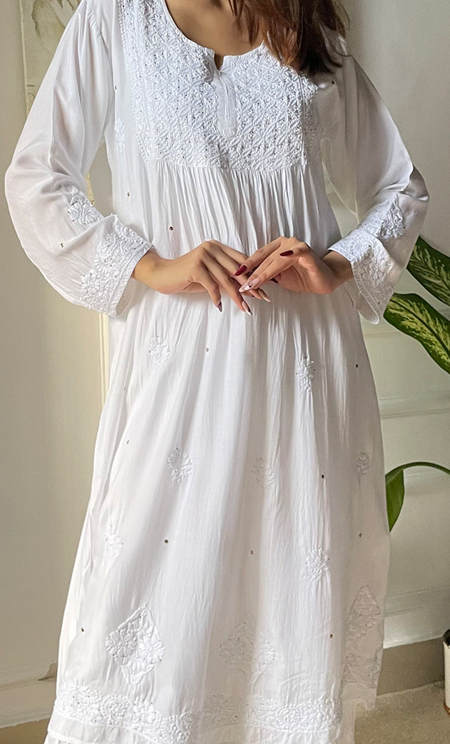 Women's Lucknowi Handcrafted Modal Cotton Chikankari Kurti - HONC0202171