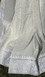 Load image into Gallery viewer, Women's Lakhnavi Handcrafted Pure Silk Georgette Chikankari Saree- HONC0260889