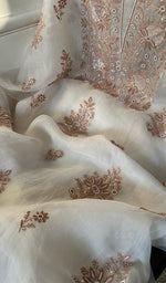 将图像加载到图库查看器中, Women's Lakhnavi Handcrafted Pure Organza Chikankari Unstitched Kurta And Dupatta Set- HONC0278114