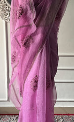 将图像加载到图库查看器中, Women's Lucknowi Handcrafted Pure Organza Silk Chikankari Saree - HONC0321773