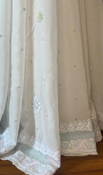 Load image into Gallery viewer, Women's Lakhnavi Handcrafted Pure Silk Georgette Chikankari Saree - HONC0233707