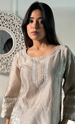 Load image into Gallery viewer, Women's Lakhnavi Handcrafted Mul Chanderi Chikankari Top - HONC0329095