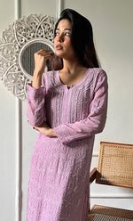 Load image into Gallery viewer, Women's Lakhnavi Handcrafted Viscose Georgette Chikankari Kurti - HONC0318806