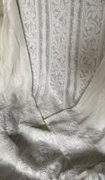 Load image into Gallery viewer, Women's Lucknowi Handcrafted Viscose Georgette Semi - Stitched Chikankari Anarkali and Dupatta Set- HONC0358535
