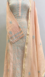 Load image into Gallery viewer, Women's Lakhnavi Handcrafted Mul Chanderi Semi - Stitched Kurta And Dupatta Set- HONC0175838