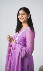 Load image into Gallery viewer, Women's Lakhnavi Handcrafted Mul Chanderi Chikankari Stitched Kurta, Dupatta And Pant Set - HONC03207270