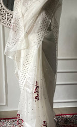 Load image into Gallery viewer, Women's Lucknowi Handcrafted Pure Organza Silk Chikankari Saree - HONC0329244