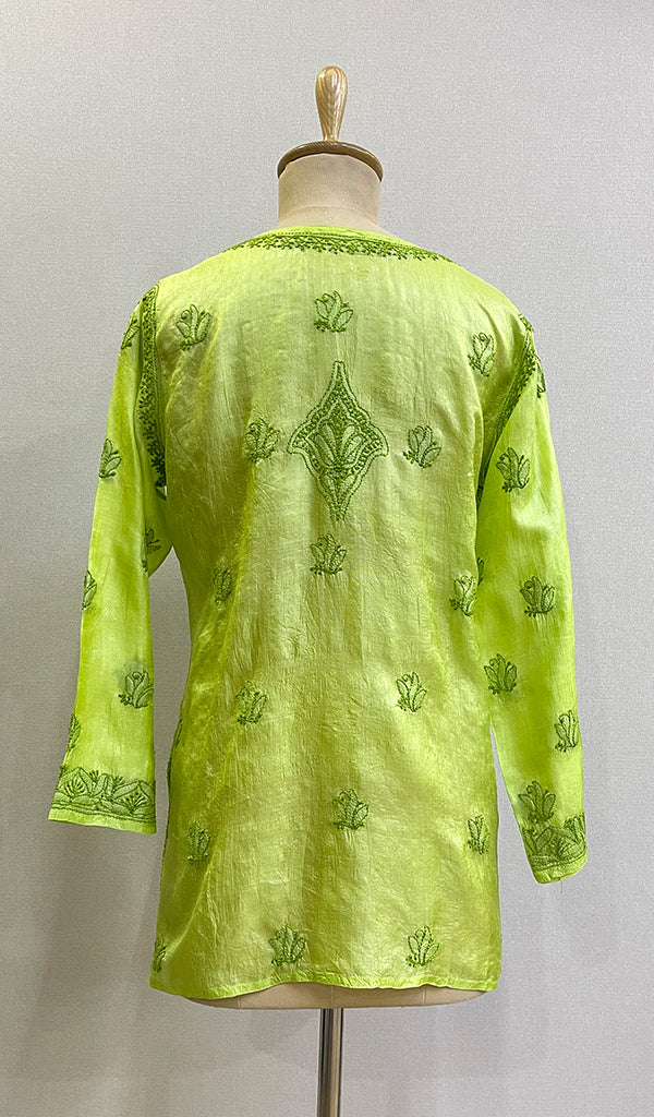 Women's Lakhnavi Handcrafted Silk Chikankari Top - HONC0176256
