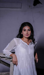Load image into Gallery viewer, White Cotton Chikankari Anarkali Dress