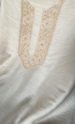 将图像加载到图库查看器中, Lucknowi Handcrafted Munga Silk Chikankari Unstitched Men's Kurta Fabric - HONC0314524