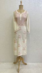 Load image into Gallery viewer, Women's Lucknowi Handcrafted Silk Chikankari Kurti - HONC0109364