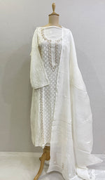 Load image into Gallery viewer, Women's Lakhnavi Handcrafted Mul Chanderi Chikankari Kurta Dupatta Set- HONC0179012