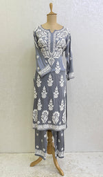 Load image into Gallery viewer, Women's Lakhnavi Handcrafted Modal Cotton Chikankari Kurta And Palazzo Set - HONC014311