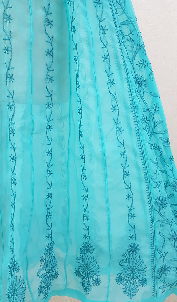 Women's Lakhnavi Handcrafted Faux-Georgette Chikankari  Anarkali Dress - HONC040036