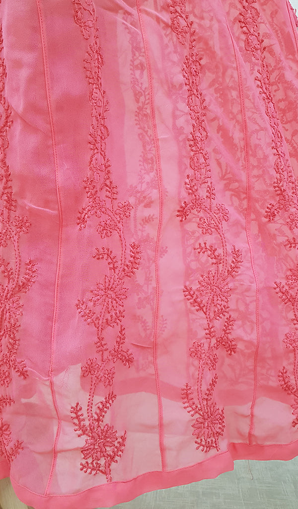 Women's Lakhnavi Handcrafted Faux-Georgette Chikankari  Anarkali Dress - HONC040036