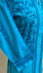 将图像加载到图库查看器中, Women's Lakhnavi Handcrafted Turquoise Cotton Chikankari Kurti - NC068811