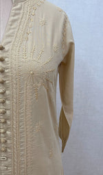 Load image into Gallery viewer, Women's Lucknowi Handcrafted Beige Cotton Chikankari Kurti - NC068814