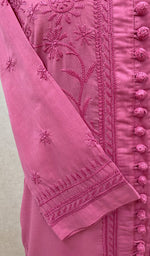 Load image into Gallery viewer, Women's Lakhnavi Handcrafted Dark Pink Cotton Chikankari Kurti - NC068817