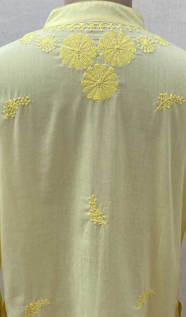 Women's Lakhnavi Handcrafted Light Yellow Cotton Chikankari Kurti - NC068829