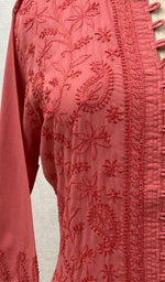 Load image into Gallery viewer, Women's Lucknowi Handcrafted Dark Pink Cotton Chikankari Kurti - NC068833