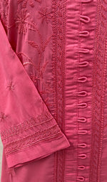 Load image into Gallery viewer, Women's Lakhnavi Handcrafted Coral Pink Cotton Chikankari Kurti - NC068841