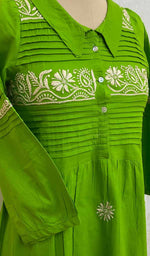 将图像加载到图库查看器中, Women's Lakhnavi Handcrafted Turquoise Cotton Chikankari Top - NC075653