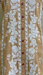 Load image into Gallery viewer, Women's Lakhnavi Handcrafted Beige Linen Cotton Chikankari Kurti - HONC011138