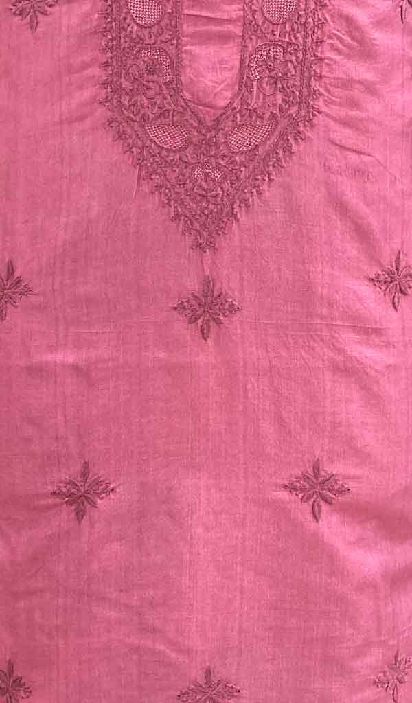 Lucknowi Handcrafted Munga Silk Chikankari Unstitched Men's Kurta Fabric - HONC018442