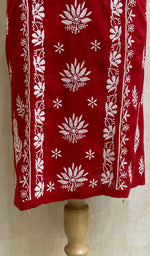 将图像加载到图库查看器中, Women's Lakhnavi Handcrafted Red Cotton Chikankari Kurti - HONC020795