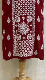 将图像加载到图库查看器中, Women's Lucknowi Handcrafted Maroon Cotton Chikankari Kurti - HONC020798