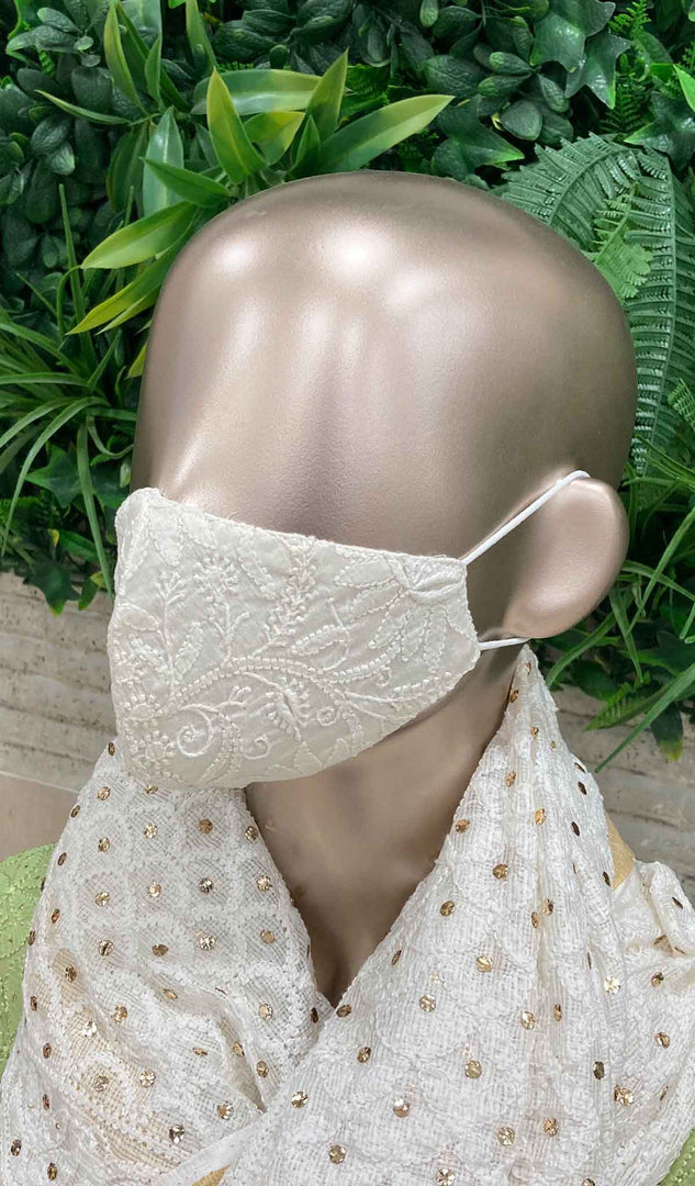 Lucknowi Handcrafted Chikankari Mask (Pack Of 5) - NC0M992