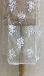 Load image into Gallery viewer, Women's Lakhnavi Handcrafted White Organza Chikankari Kurti - HONC029496