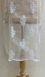 Load image into Gallery viewer, Women's Lakhnavi Handcrafted White Organza Chikankari Kurti - HONC029498