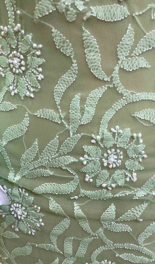 Lucknowi 手工制作人造乔其纱 Chikankari 上衣 - HONC037166