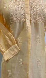 将图像加载到图库查看器中, Lakhnavi 手工制作 Chanderi 丝绸 Chikankari 上衣 - HONC062102