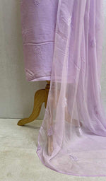Load image into Gallery viewer, Women's Lakhnavi Handcrafted Raw Silk Chikankari Suit Material - HONC051897